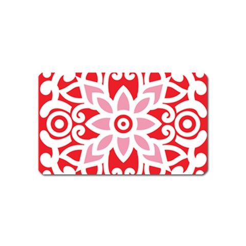 A Red And White Pattern With A Flower On It Magnet (Name Card) from ArtsNow.com Front