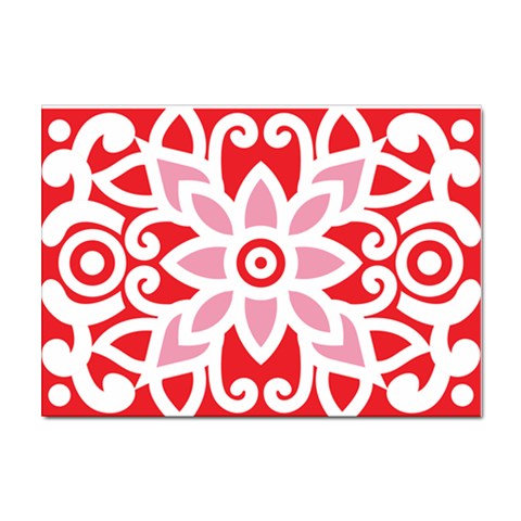 A Red And White Pattern With A Flower On It Sticker A4 (10 pack) from ArtsNow.com Front