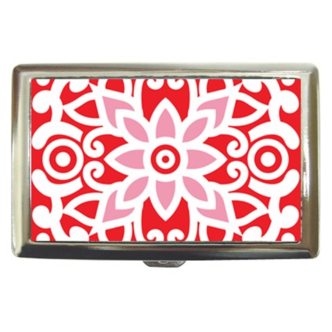 A Red And White Pattern With A Flower On It Cigarette Money Case from ArtsNow.com Front