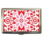 A Red And White Pattern With A Flower On It Cigarette Money Case