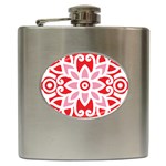 A Red And White Pattern With A Flower On It Hip Flask (6 oz)