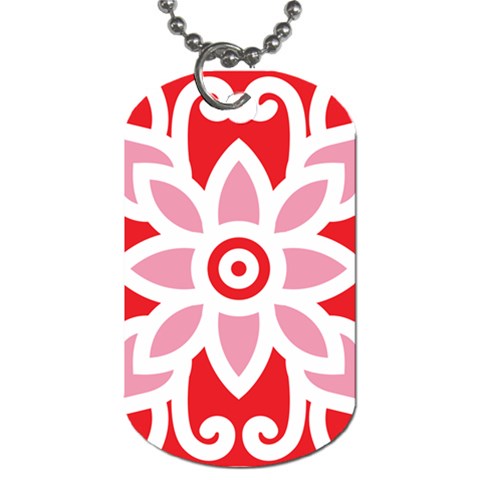 A Red And White Pattern With A Flower On It Dog Tag (Two Sides) from ArtsNow.com Front