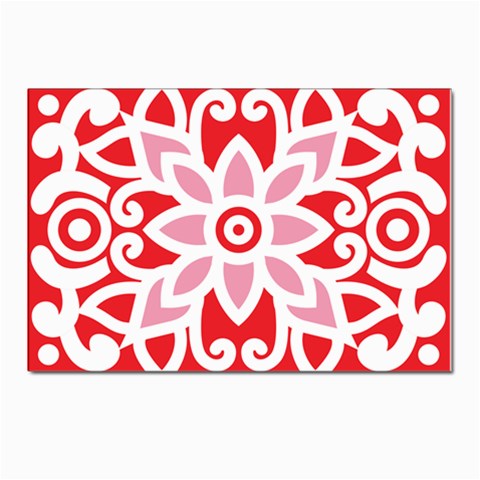 A Red And White Pattern With A Flower On It Postcard 4 x 6  (Pkg of 10) from ArtsNow.com Front