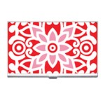 A Red And White Pattern With A Flower On It Business Card Holder