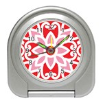 A Red And White Pattern With A Flower On It Travel Alarm Clock