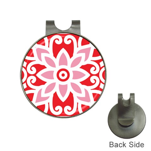 A Red And White Pattern With A Flower On It Hat Clips with Golf Markers from ArtsNow.com Front