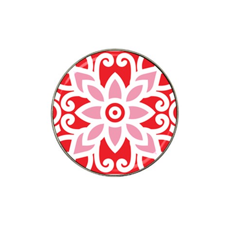 A Red And White Pattern With A Flower On It Hat Clip Ball Marker from ArtsNow.com Front