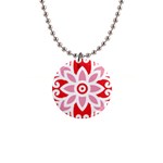 A Red And White Pattern With A Flower On It 1  Button Necklace