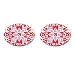 A Red And White Pattern With A Flower On It Cufflinks (Oval)