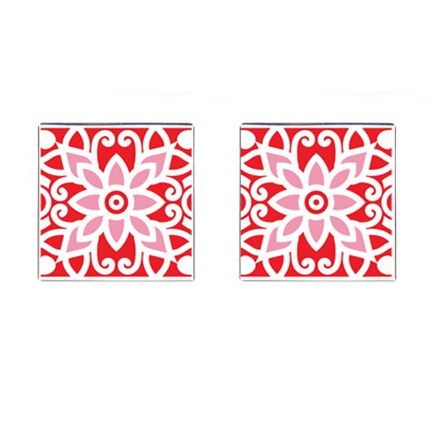 A Red And White Pattern With A Flower On It Cufflinks (Square) from ArtsNow.com Front(Pair)