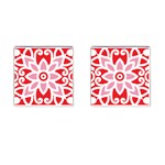 A Red And White Pattern With A Flower On It Cufflinks (Square)