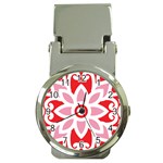 A Red And White Pattern With A Flower On It Money Clip Watches