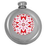 A Red And White Pattern With A Flower On It Round Hip Flask (5 oz)