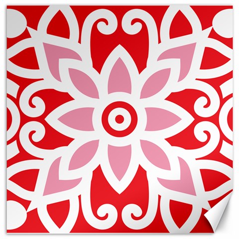 A Red And White Pattern With A Flower On It Canvas 12  x 12  from ArtsNow.com 11.4 x11.56  Canvas - 1