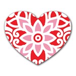 A Red And White Pattern With A Flower On It Heart Mousepad