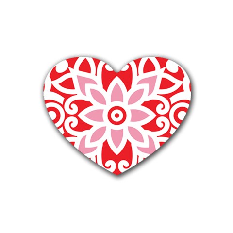 A Red And White Pattern With A Flower On It Rubber Coaster (Heart) from ArtsNow.com Front