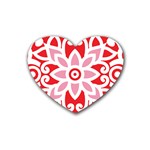 A Red And White Pattern With A Flower On It Rubber Coaster (Heart)