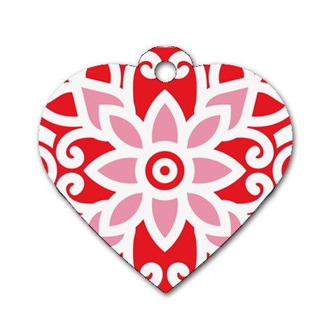 A Red And White Pattern With A Flower On It Dog Tag Heart (One Side) from ArtsNow.com Front