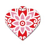 A Red And White Pattern With A Flower On It Dog Tag Heart (One Side)