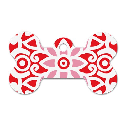 A Red And White Pattern With A Flower On It Dog Tag Bone (One Side) from ArtsNow.com Front