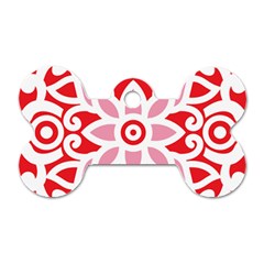 A Red And White Pattern With A Flower On It Dog Tag Bone (Two Sides) from ArtsNow.com Front