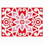 A Red And White Pattern With A Flower On It Large Glasses Cloth