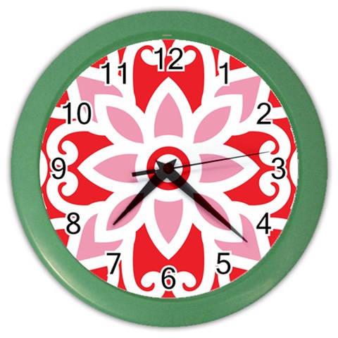 A Red And White Pattern With A Flower On It Color Wall Clock from ArtsNow.com Front