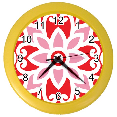 A Red And White Pattern With A Flower On It Color Wall Clock from ArtsNow.com Front