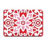 A Red And White Pattern With A Flower On It Small Doormat