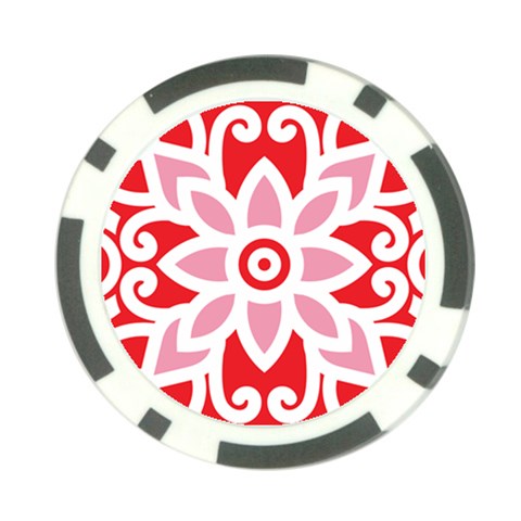 A Red And White Pattern With A Flower On It Poker Chip Card Guard from ArtsNow.com Front