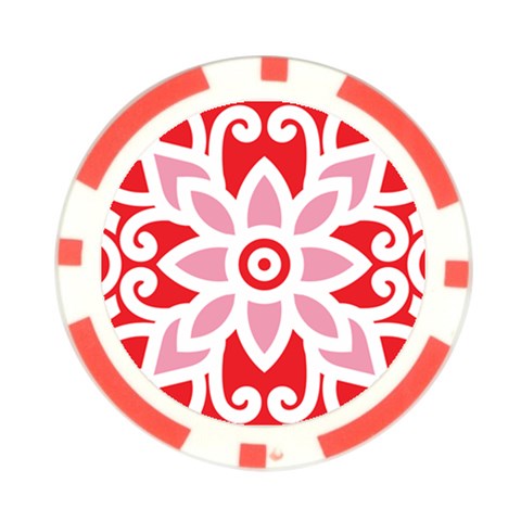 A Red And White Pattern With A Flower On It Poker Chip Card Guard from ArtsNow.com Front