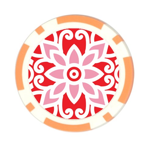 A Red And White Pattern With A Flower On It Poker Chip Card Guard from ArtsNow.com Front