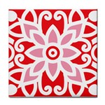 A Red And White Pattern With A Flower On It Face Towel