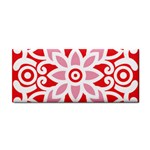 A Red And White Pattern With A Flower On It Hand Towel