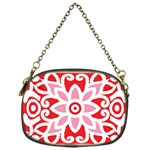 A Red And White Pattern With A Flower On It Chain Purse (One Side)