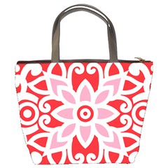 A Red And White Pattern With A Flower On It Bucket Bag from ArtsNow.com Back