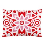 A Red And White Pattern With A Flower On It Pillow Case