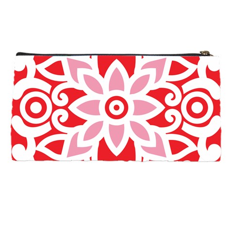 A Red And White Pattern With A Flower On It Pencil Case from ArtsNow.com Back