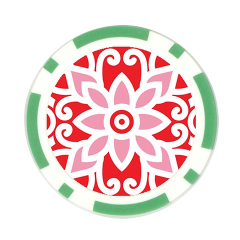 A Red And White Pattern With A Flower On It Poker Chip Card Guard (10 pack) from ArtsNow.com Front