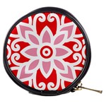 A Red And White Pattern With A Flower On It Mini Makeup Bag