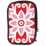 A Red And White Pattern With A Flower On It Compact Camera Leather Case