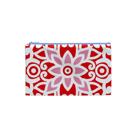 A Red And White Pattern With A Flower On It Cosmetic Bag (Small) from ArtsNow.com Front