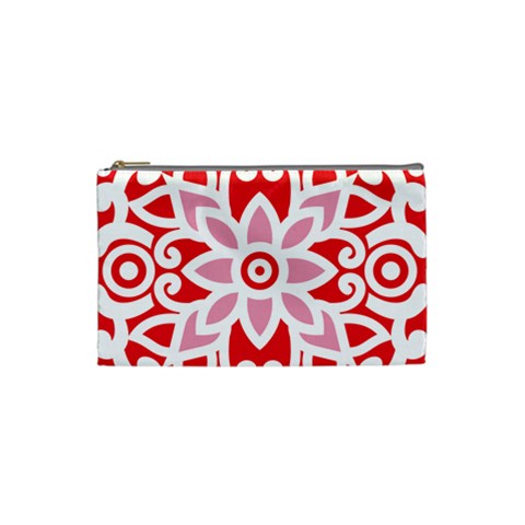 A Red And White Pattern With A Flower On It Cosmetic Bag (Small) from ArtsNow.com Front