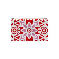 A Red And White Pattern With A Flower On It Cosmetic Bag (Small) from ArtsNow.com Front