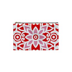 A Red And White Pattern With A Flower On It Cosmetic Bag (Small) from ArtsNow.com Front