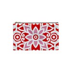 A Red And White Pattern With A Flower On It Cosmetic Bag (Small)