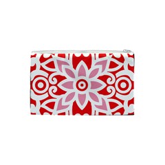 A Red And White Pattern With A Flower On It Cosmetic Bag (Small) from ArtsNow.com Back