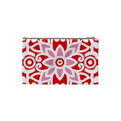 A Red And White Pattern With A Flower On It Cosmetic Bag (Small) from ArtsNow.com Back