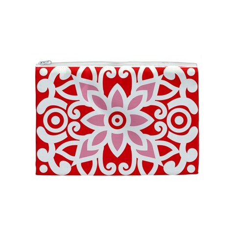 A Red And White Pattern With A Flower On It Cosmetic Bag (Medium) from ArtsNow.com Front