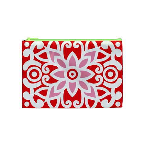 A Red And White Pattern With A Flower On It Cosmetic Bag (Medium) from ArtsNow.com Front